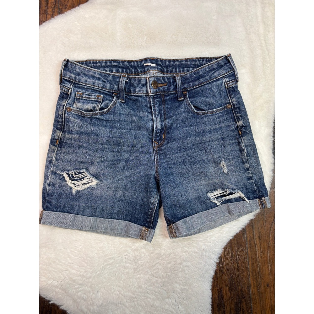 Old Navy Denim Shorts 0 Medium Wash Distressed Cuffed Mid Rise Womens